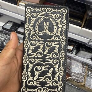 Embroidered Black and Cream Wallet